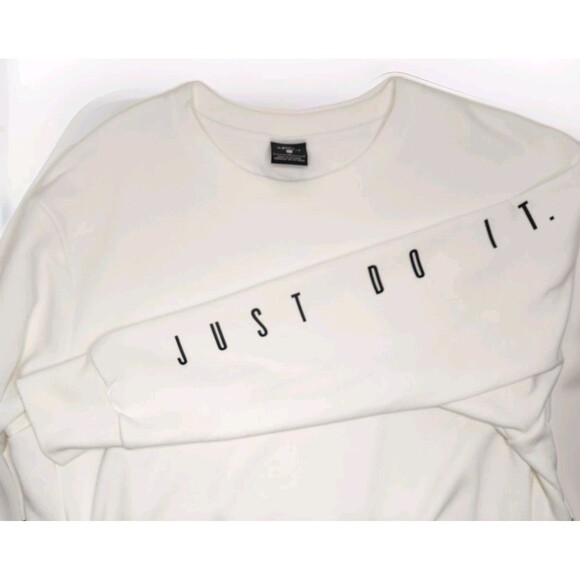 Nike Sweatshirt Men's L White‎ Dri-Fit "Just Do It" Arm Spell Out Crew Pockets - Picture 1 of 8